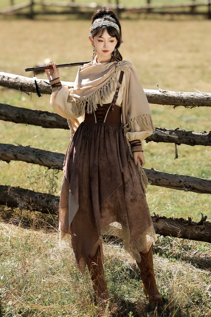 サンセット民族フードケープ+サスペンダースカート+トップス