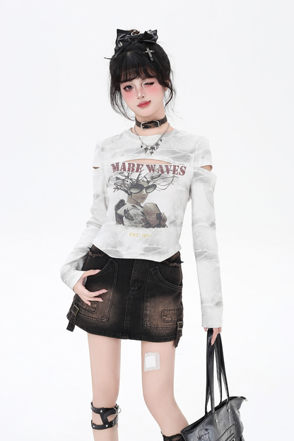 ダークデザインスリムタイトトップス