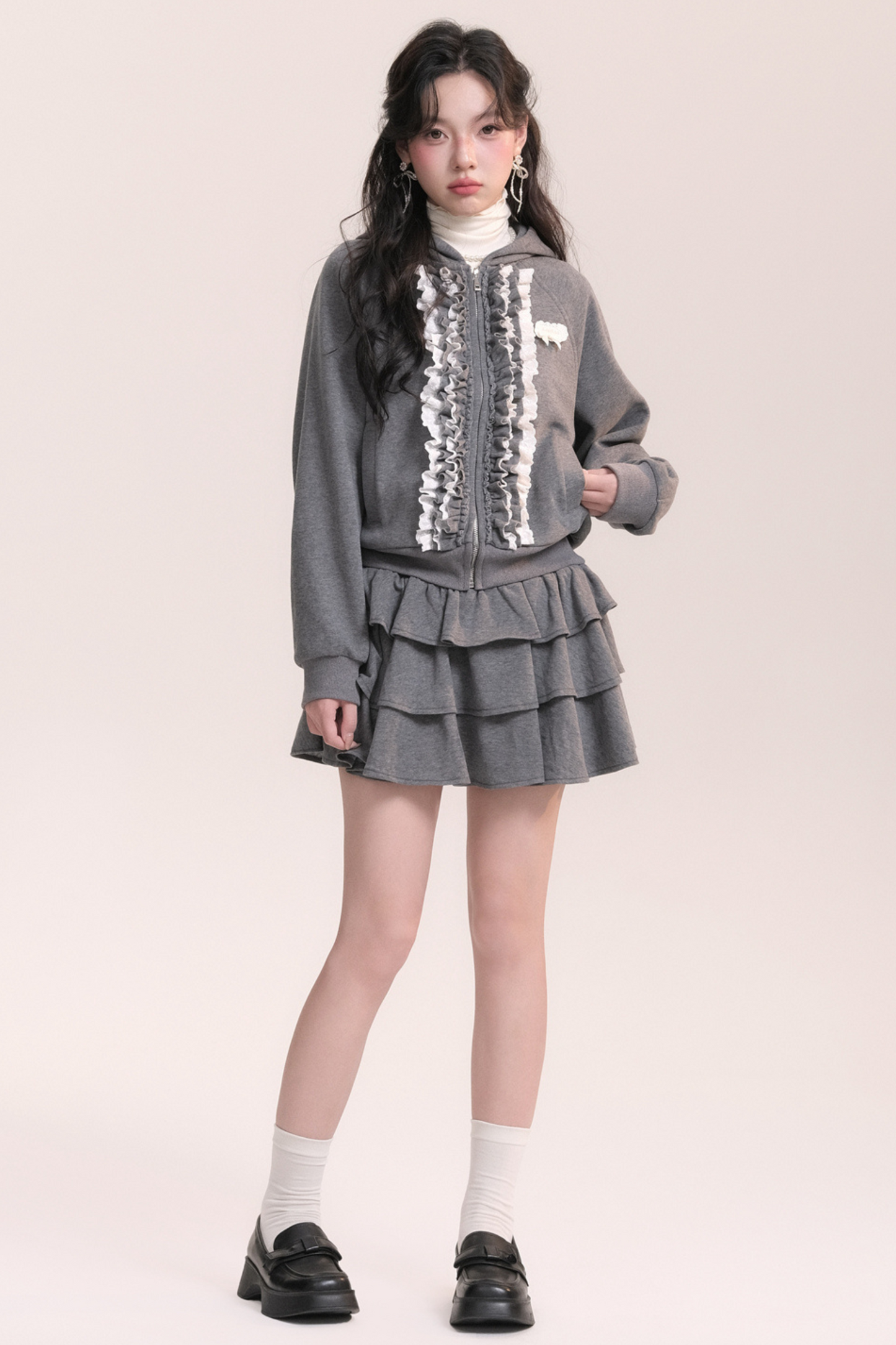 バレエレーススウェットフードジャケット+ケーキスカート