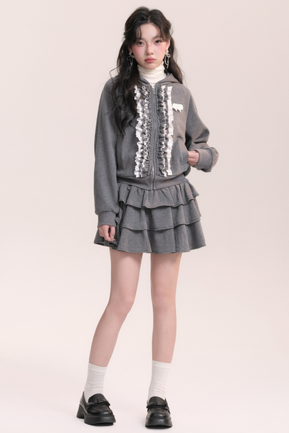 バレエレーススウェットフードジャケット+ケーキスカート