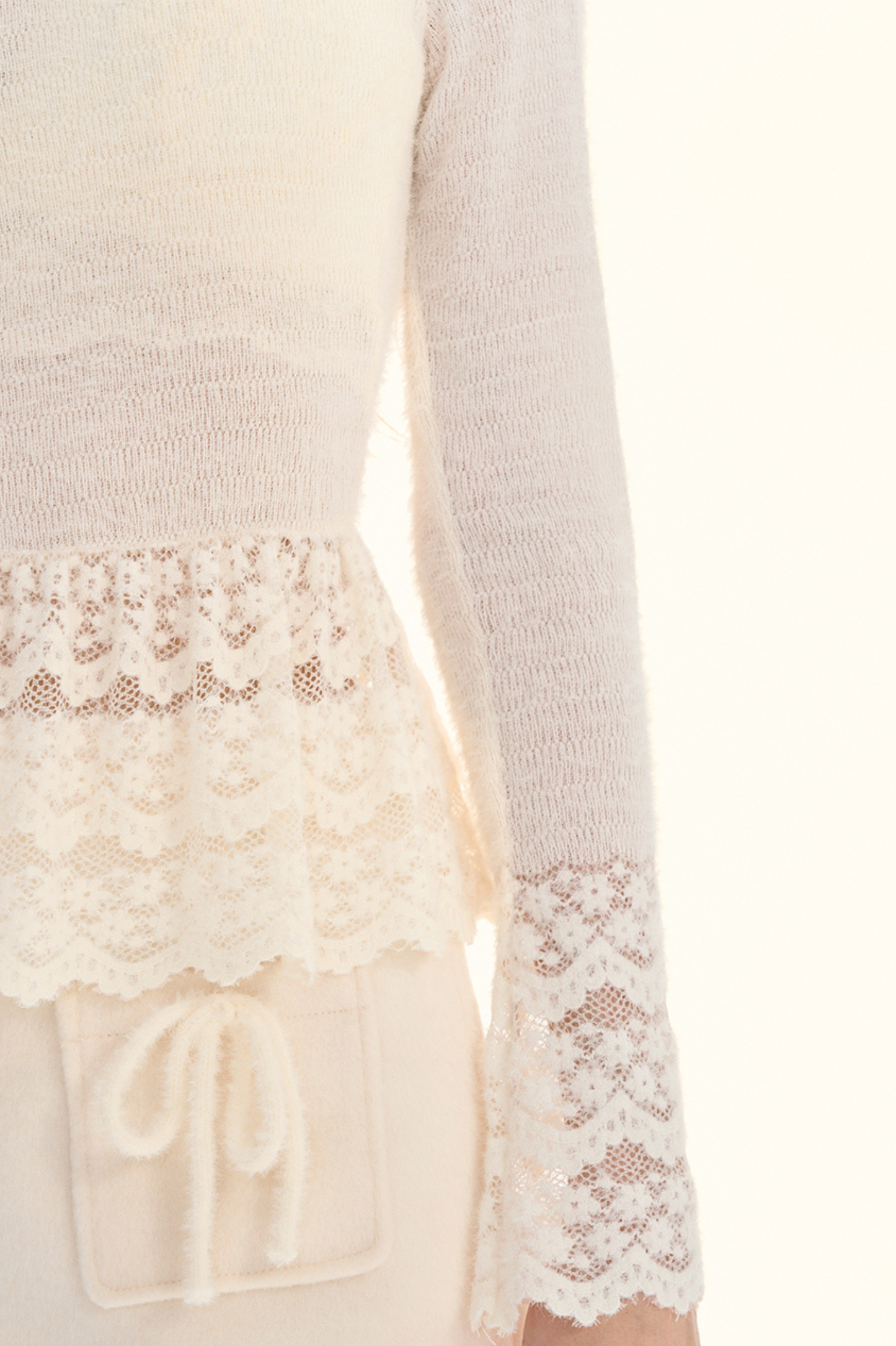 クラウドクリームレースニットトップス+インナー