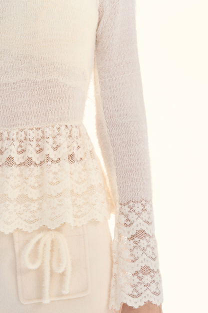 クラウドクリームレースニットトップス+インナー