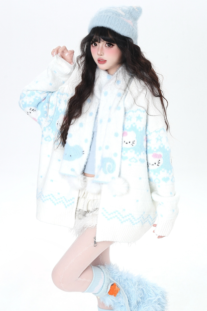 フェアアイルルーズフードニットカーディガン