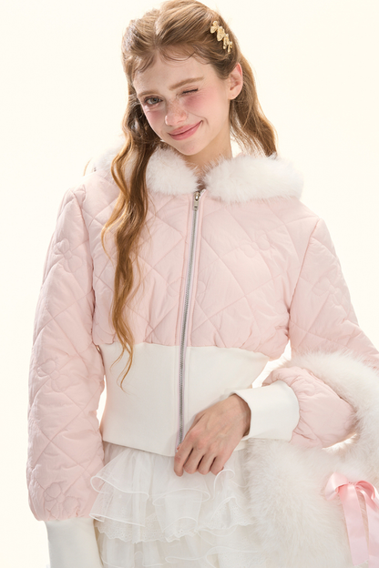 フェアリーファーキャットフードキルティングジャケット