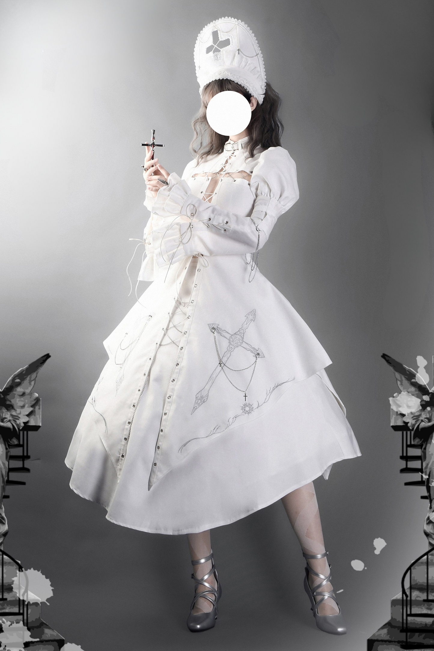 Split Cross Gothic Dark Nun Dress Setup