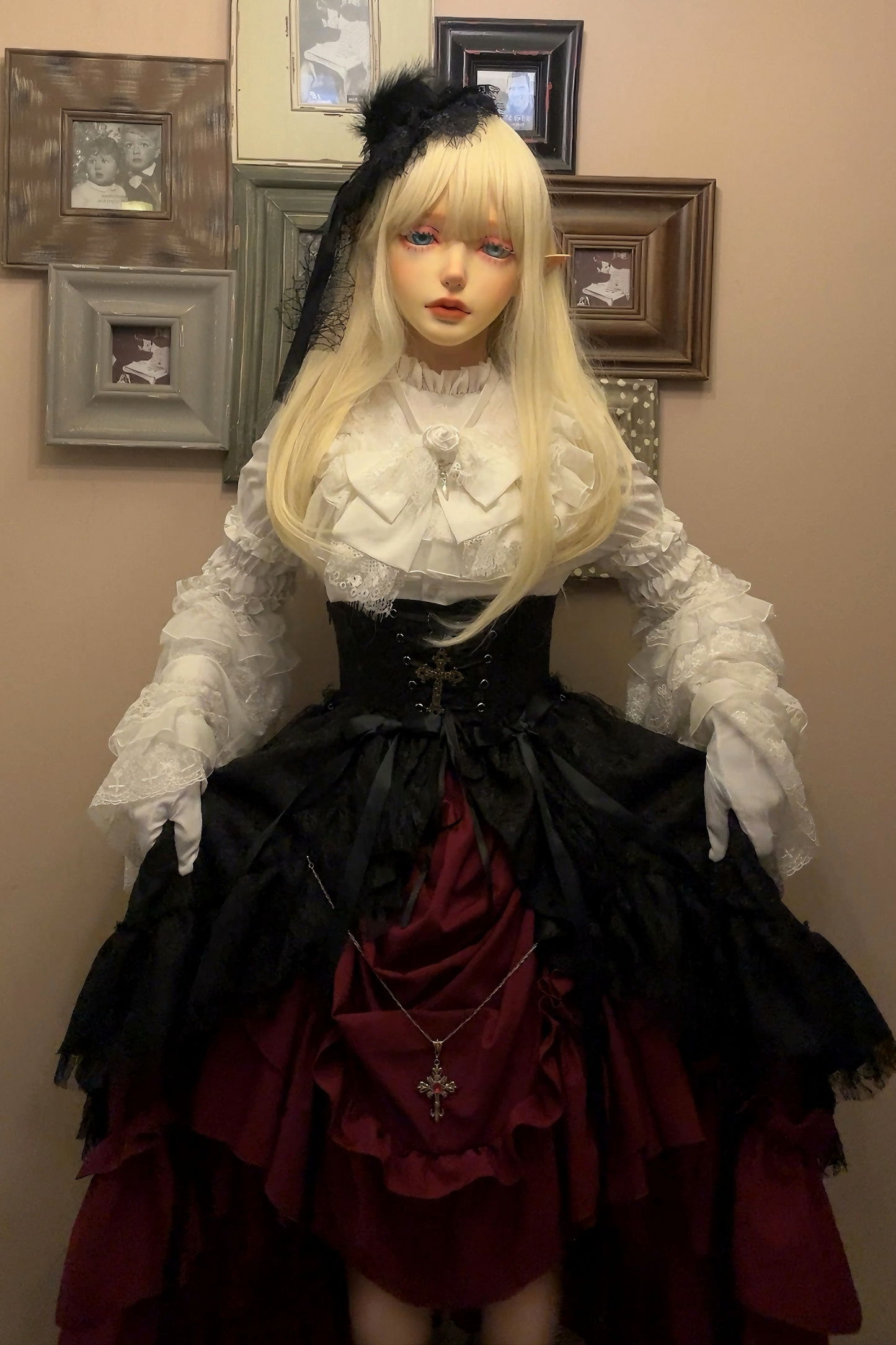 ゴシックスーパーゴージャスジスリーブロリータシャツ+フリルスカート+ハット