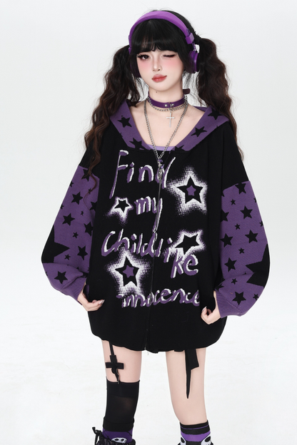 Star Gothic Bicolor Hooded Knit Cardigan