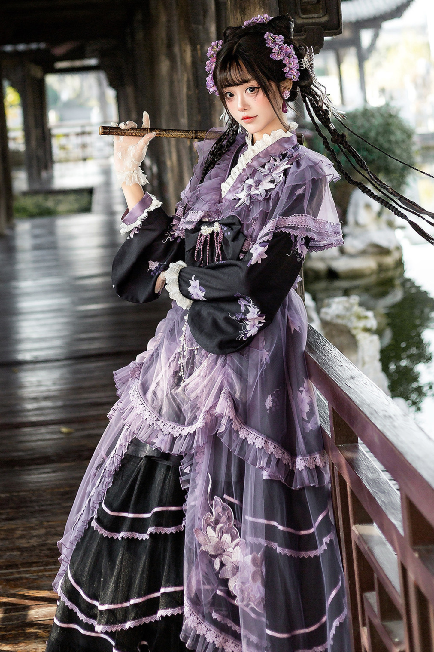 ダークチャイナクロスカラードレス+オーバードレス+スカート