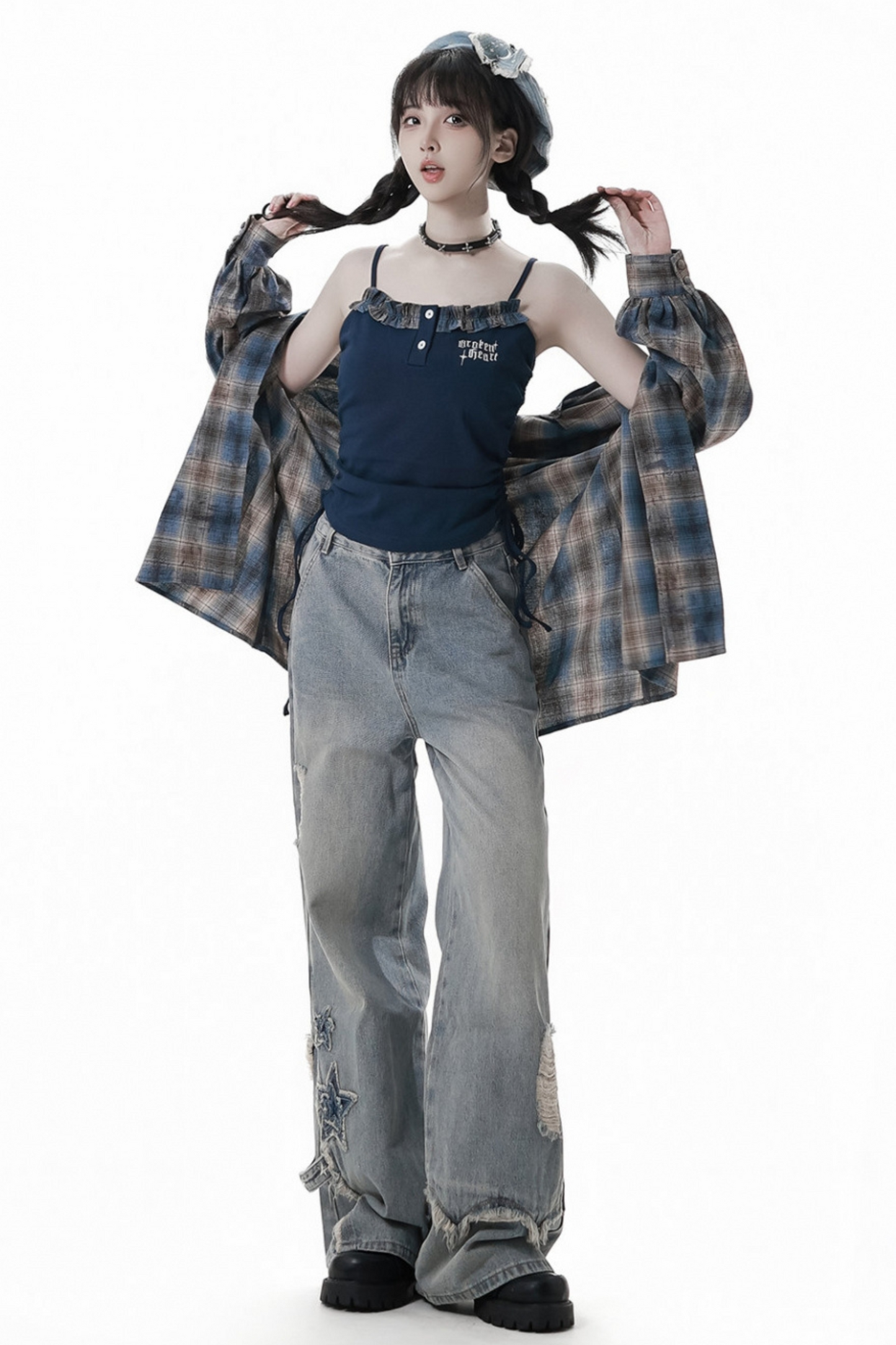 Check Loose Shirt + Tank Top