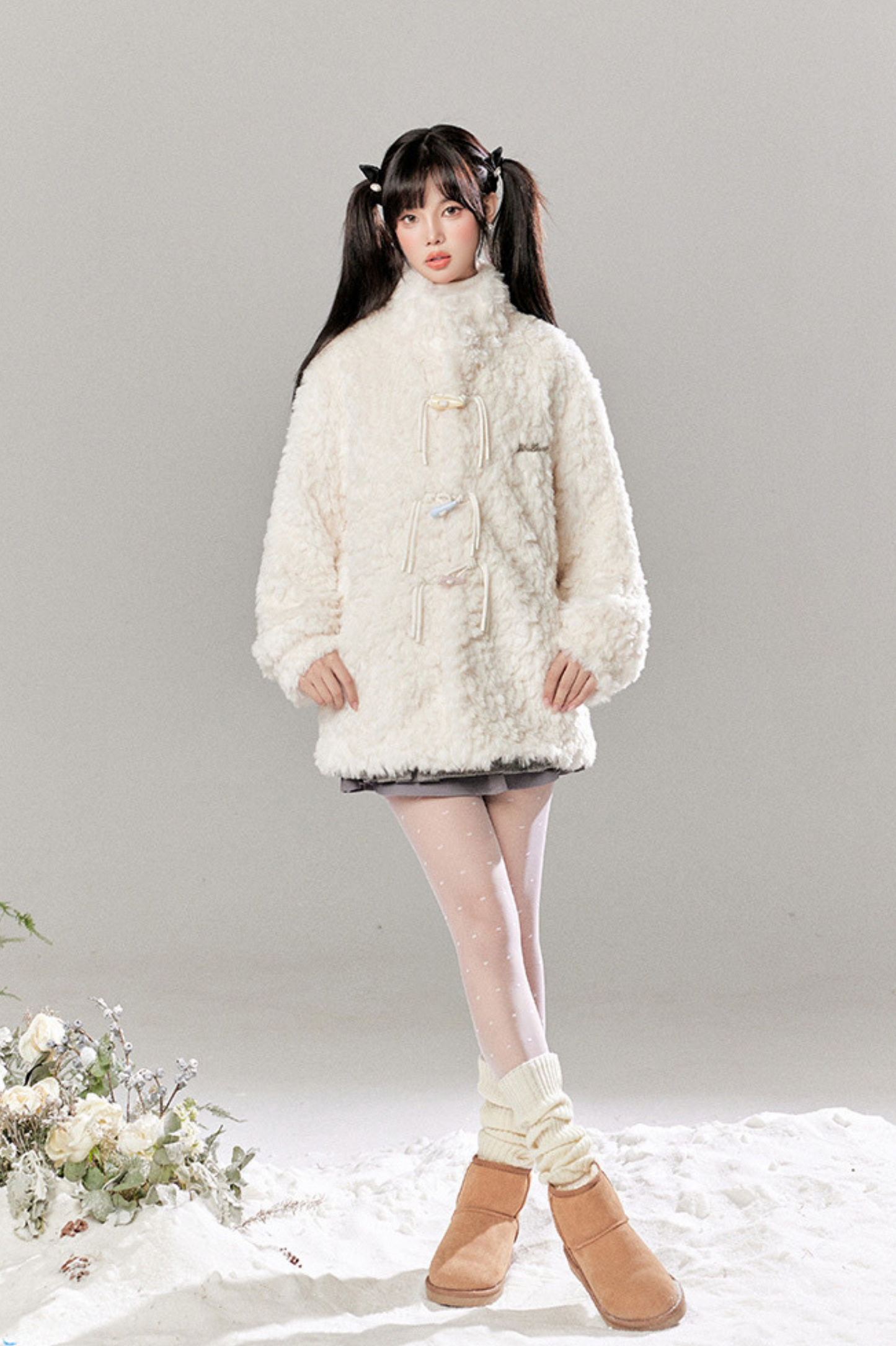 Horn button Farie Lamb Wool Coat