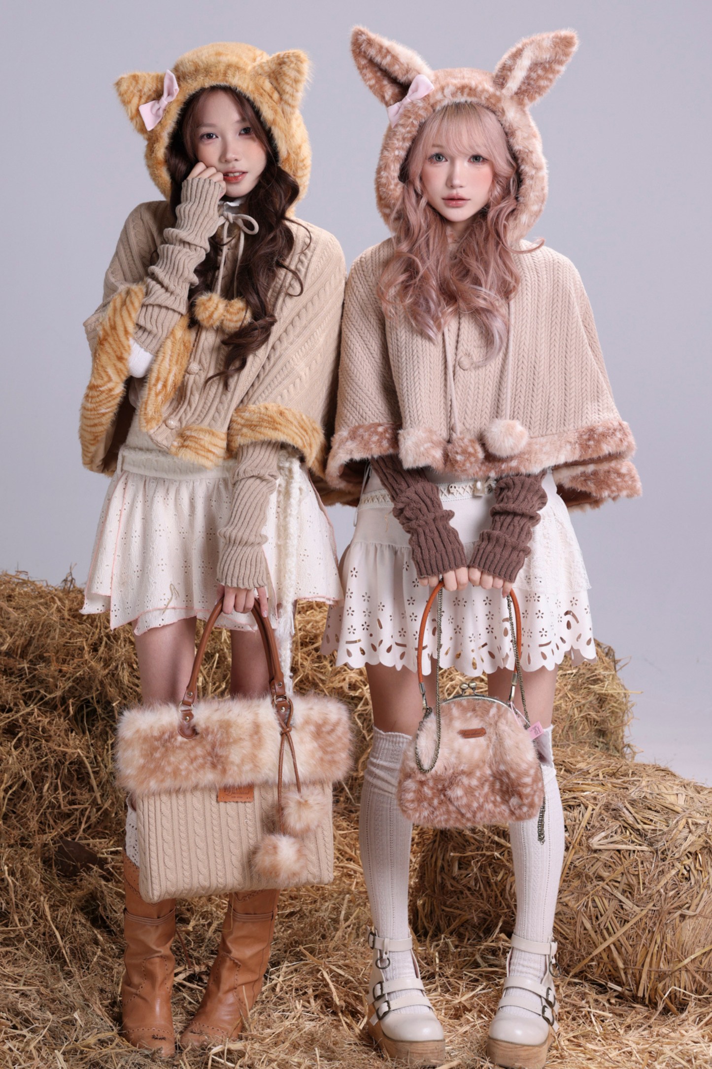 オレンジキャットニットフリースフォレストケープ