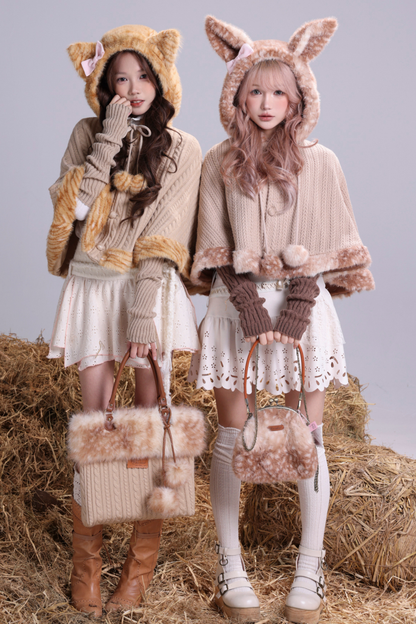 オレンジキャットニットフリースフォレストケープ