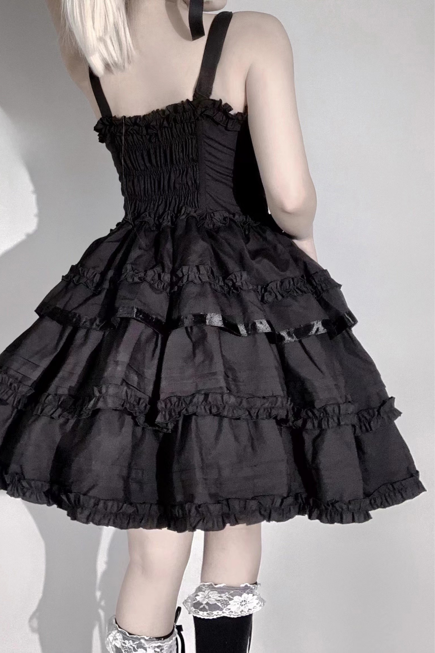 ゴシックレトロヘリンボーンウエストスリミングロリータドレス