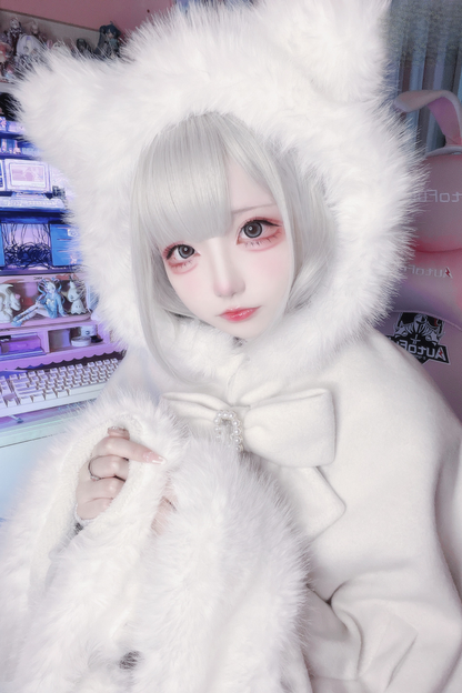 猫耳ドリルバックルウールマント