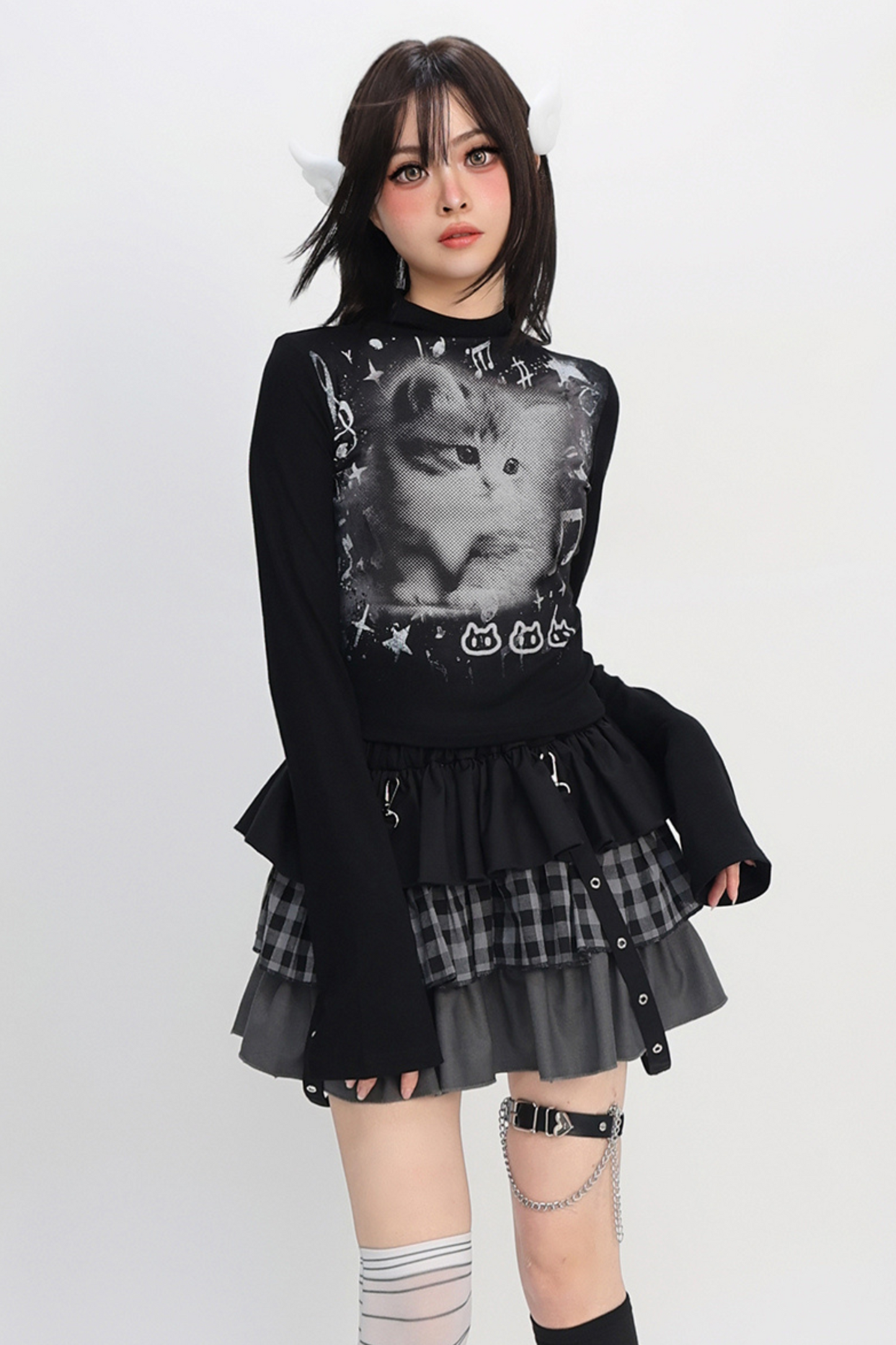 Y2Kタートルネックキャットトップス