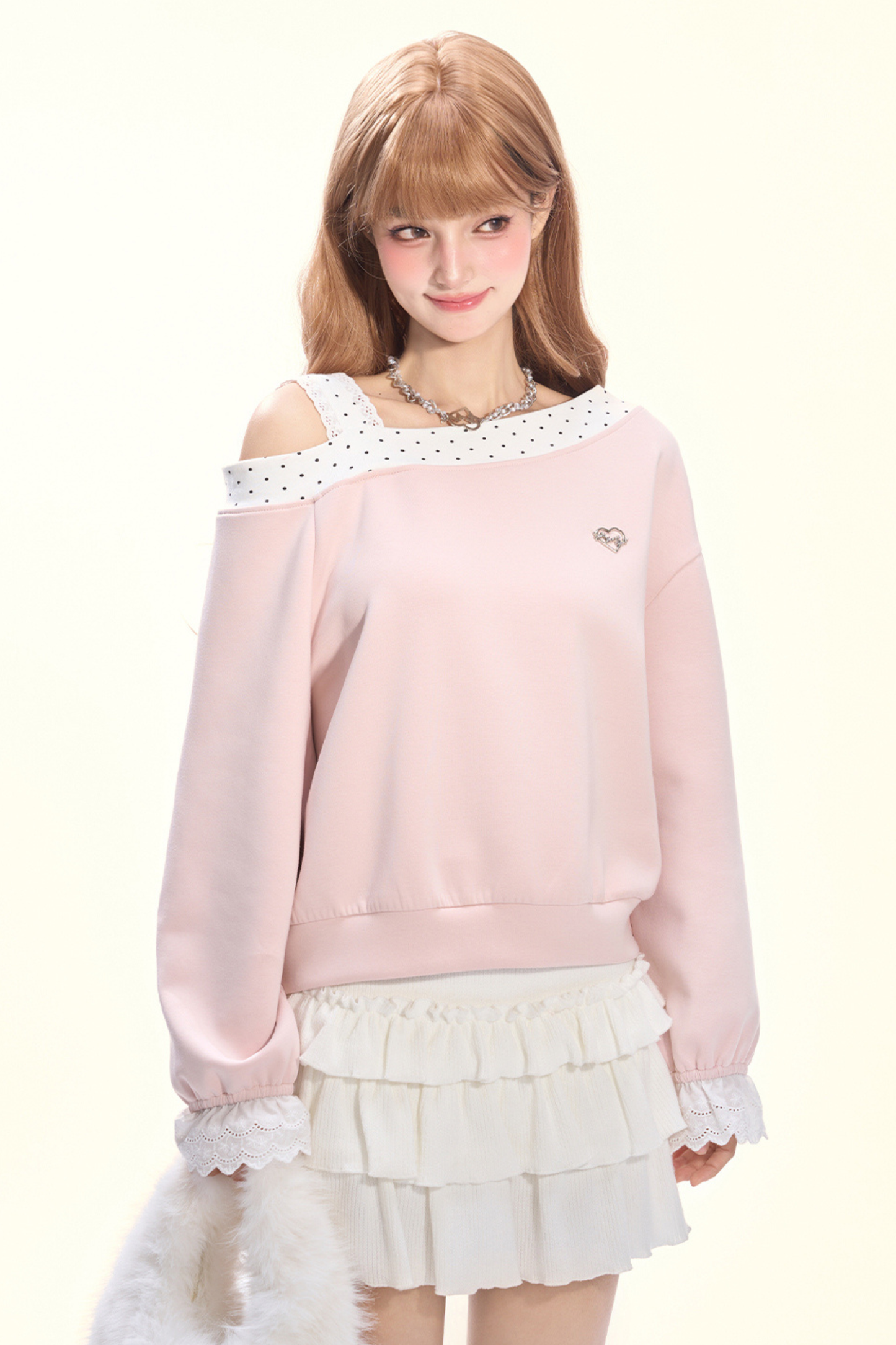 Dot Sweet Cream Pink Sweatshirt