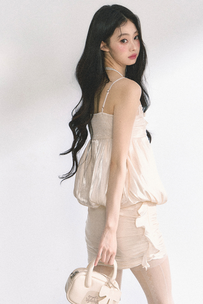 クリームロールノースリーブトップス+タイトスカート