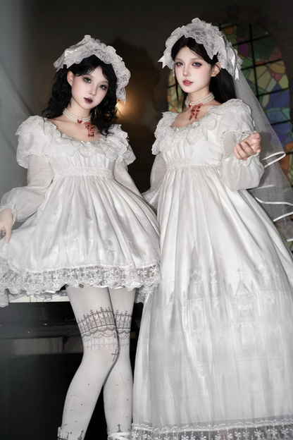 ゴシックツインズロリータドレス＋ハンドスリーブ＋ネックレス＋ヘッドバンド＋ベール＋コルセット＋取り外し可能カーテン＋コサージュ