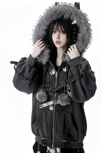 ファーボールファーフードジャケット+トップス+スカート