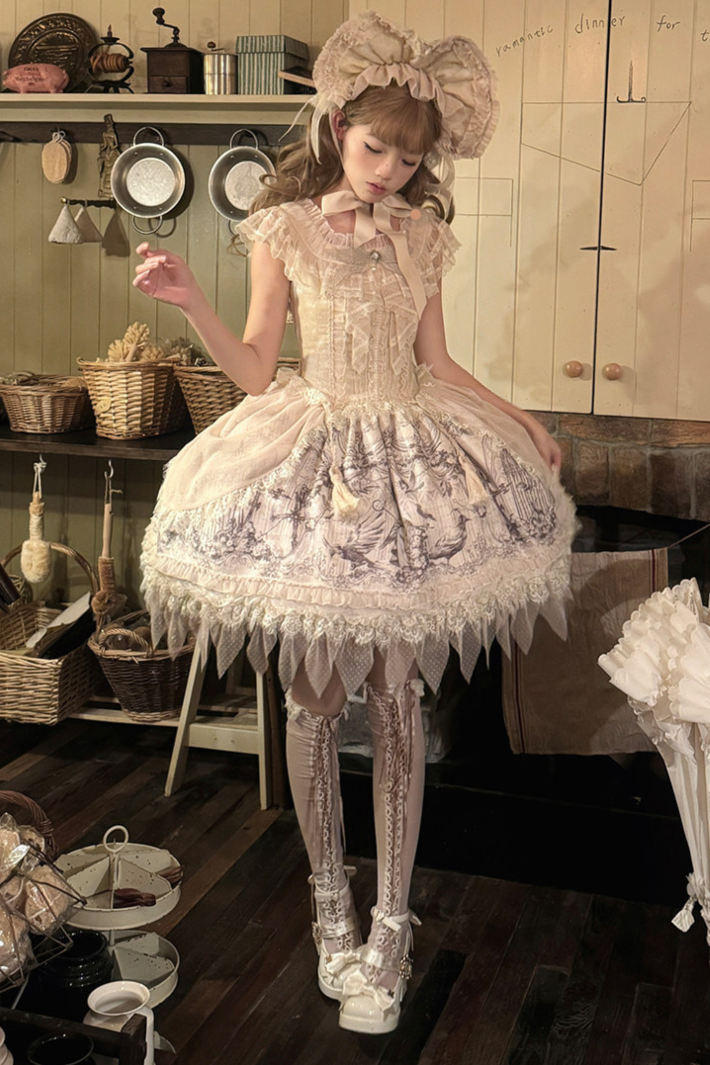 【予約商品】スイートロリータフェザードレス+ボンネット+クリップ