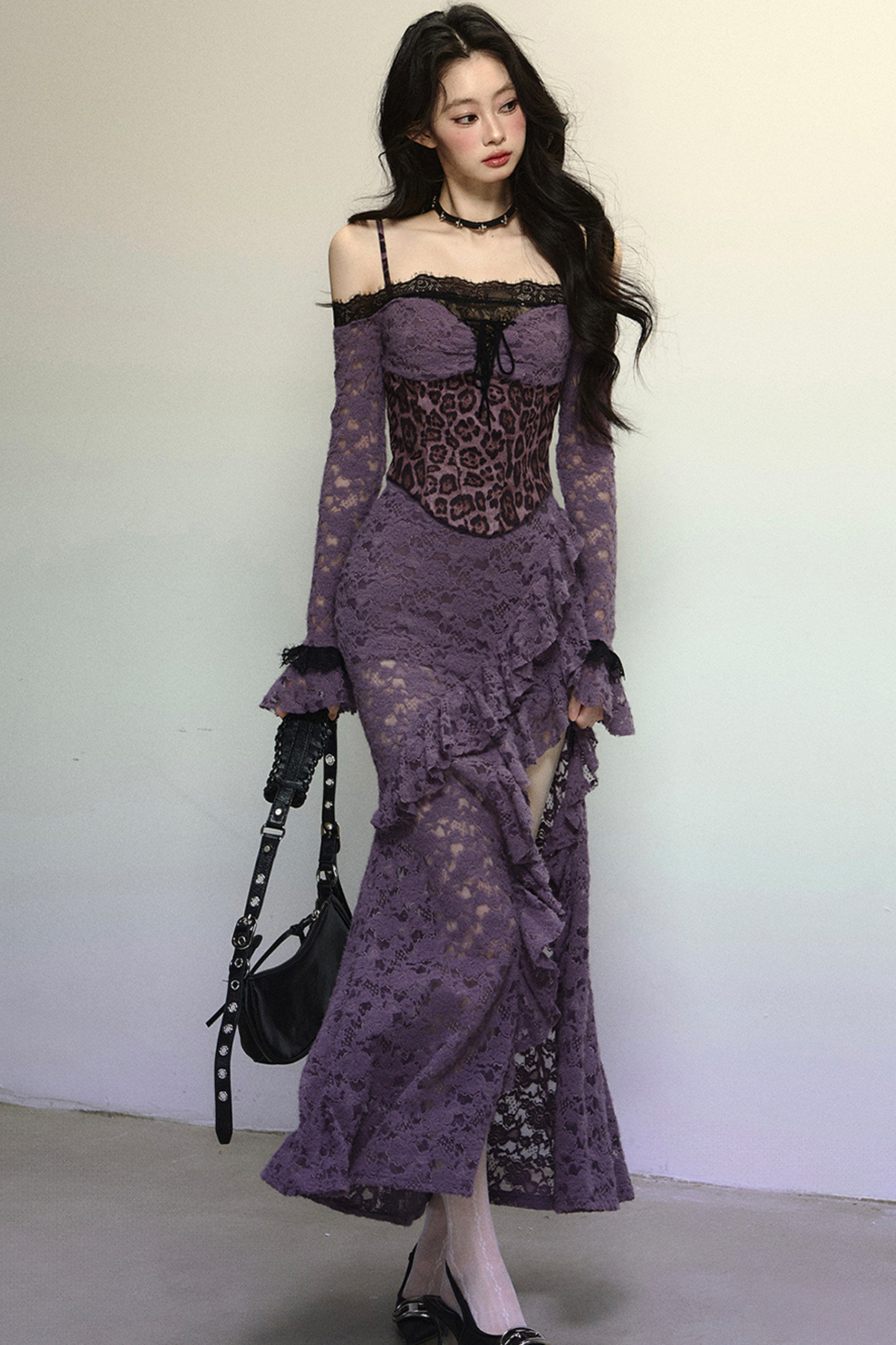 [Reservations] Oriental Purple Kite One-Shoulder High-End Lace Dress