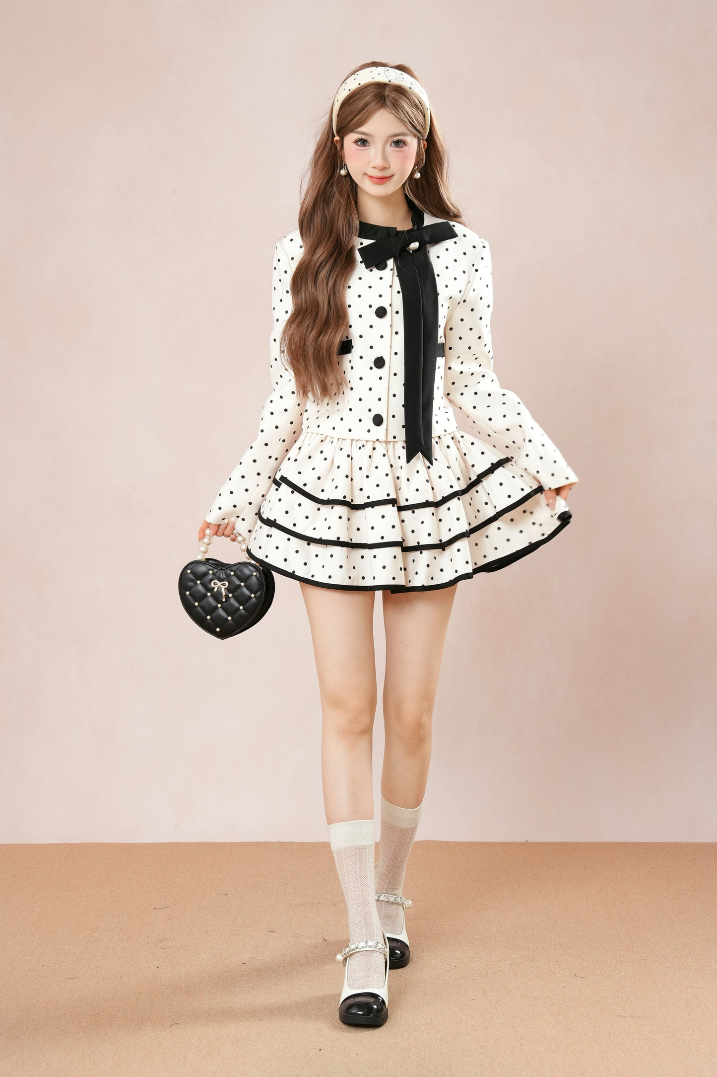 フレンチドットジャケット+ティアードスカート