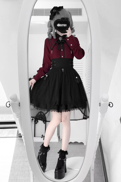 ダークフレンチレースシャツ+スカート