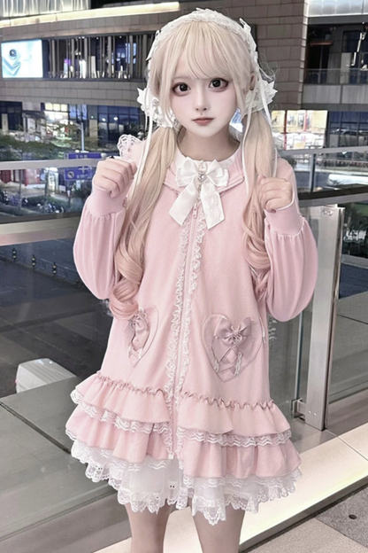 스위트 하트 토끼 후드 프릴 재킷