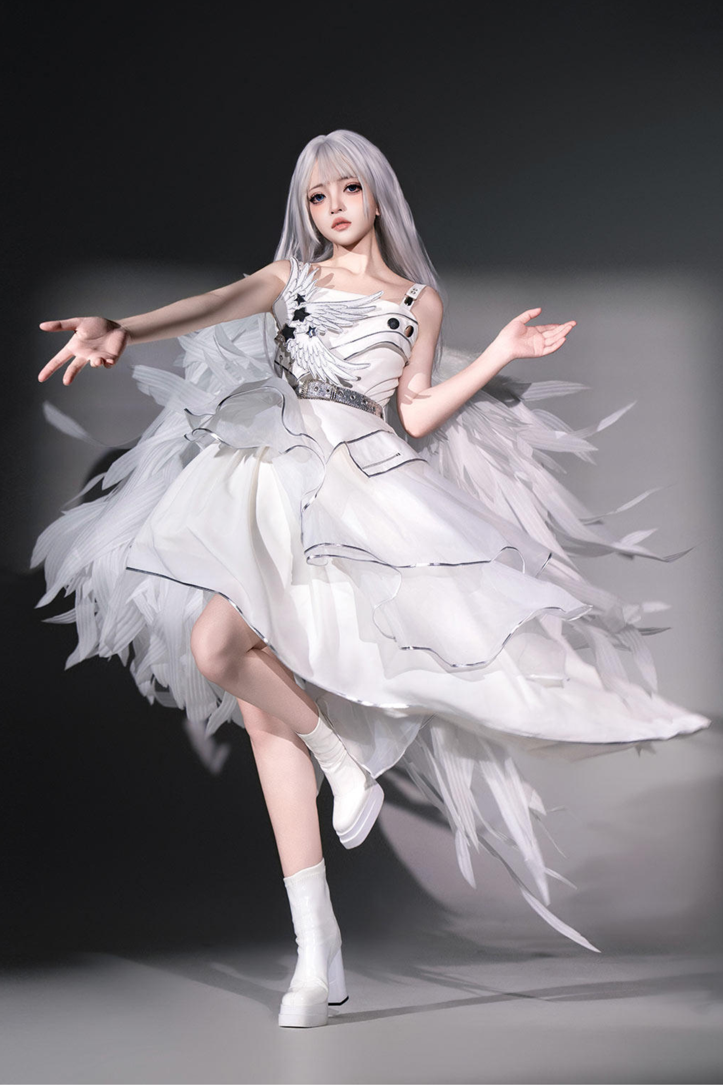 银色赛博朋克洛丽塔连衣裙+袖子+腰带