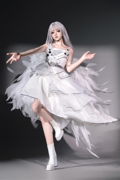 银色赛博朋克洛丽塔连衣裙+袖子+腰带