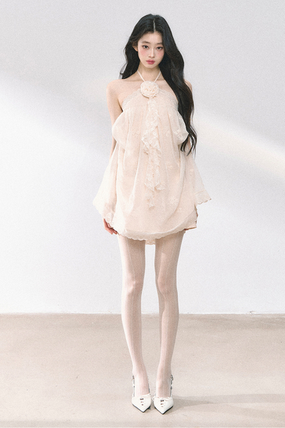 ウェンディレースフラワーホルターネックドレス