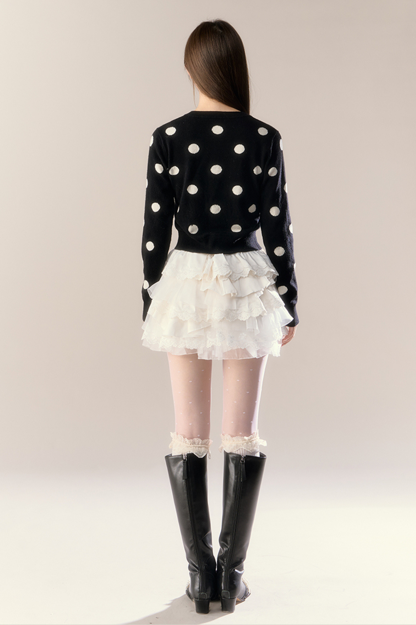 ベルベットドットデザインニットカーディガン