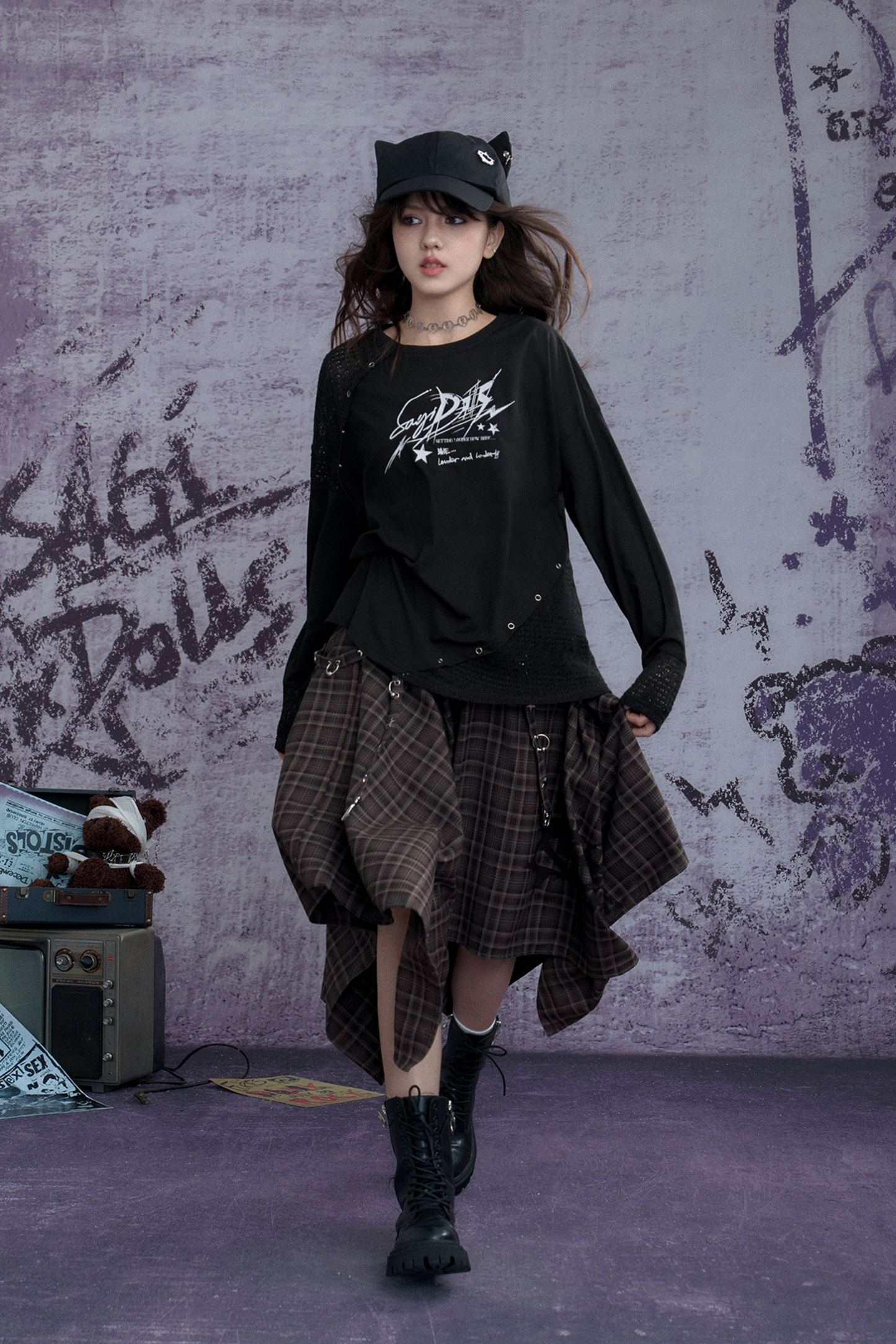 ダークパッチワークストリートスタイルトップス