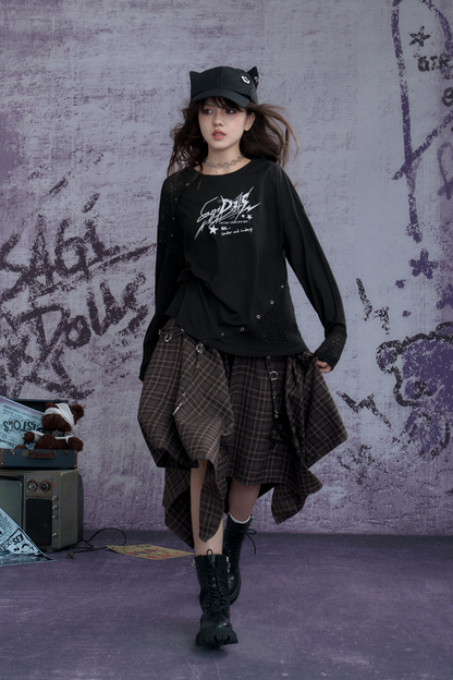 ダークパッチワークストリートスタイルトップス