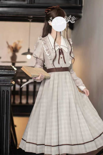 プレッピースタイルレトロエレガントワンピース