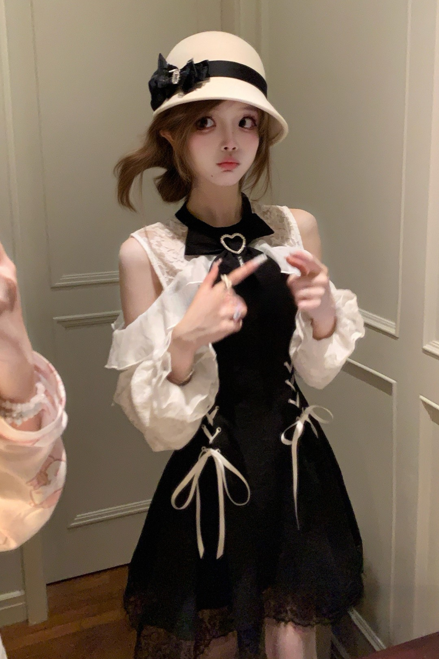 Lace-up off-the-shoulder dress