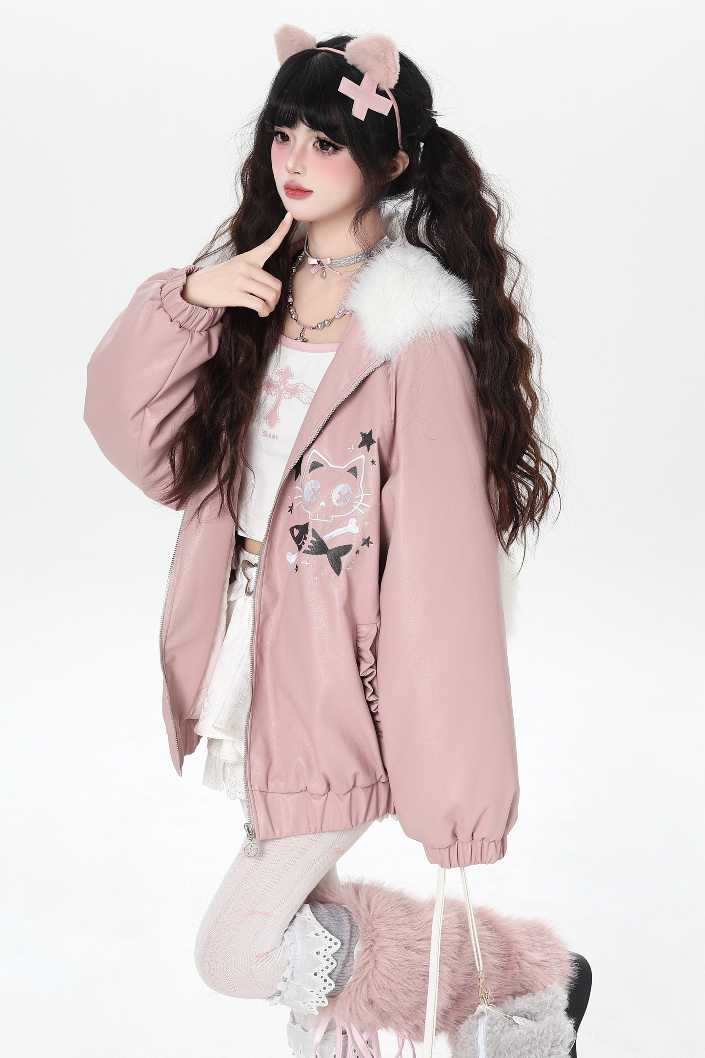 Rabbit Fur Hooded Leather Jacket