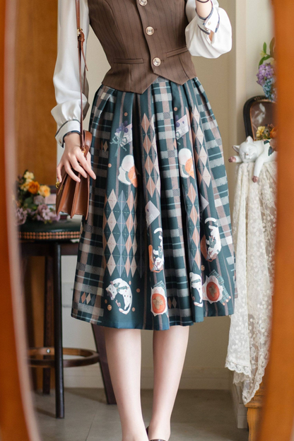 Retro Classic Forest Academy Shirt + Vest + Check Skirt