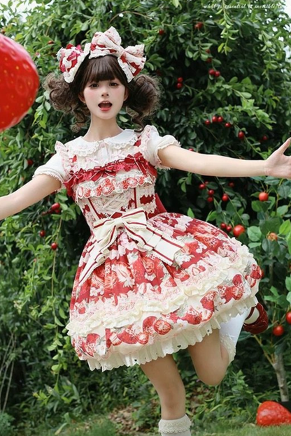 Strawberry Fantasy Lolita Dress + Hairband + Brooch