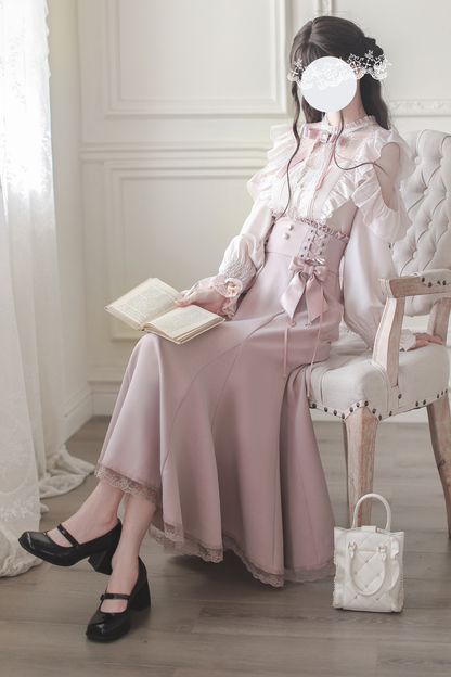 エレガントオフショルダーデザインシャツ+マーメイドスカート