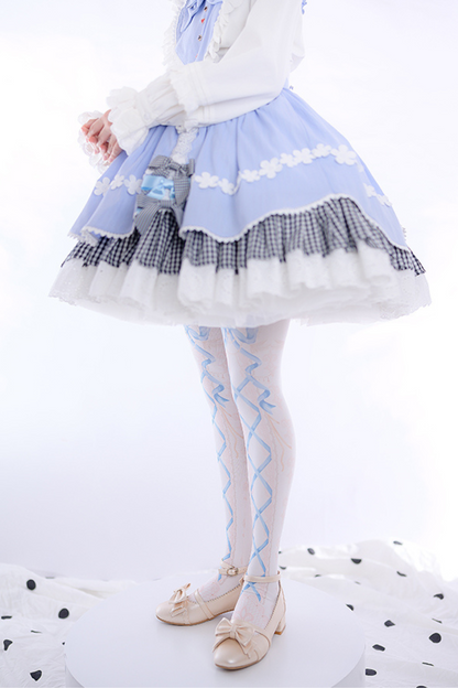 Lace-up Velvet Print Lolita Tights