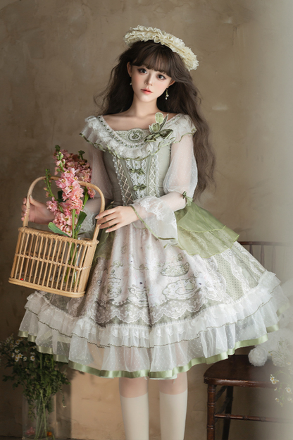 [Reservations] Fresh Green Print Kula Lolita Dress + Brooch