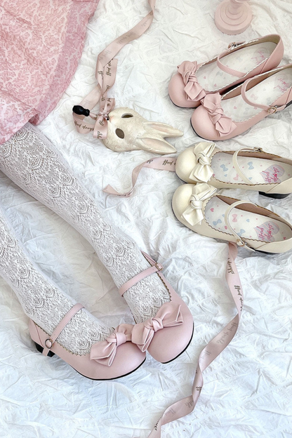 Cherry Blossom Sheepskin Bow Shoes
