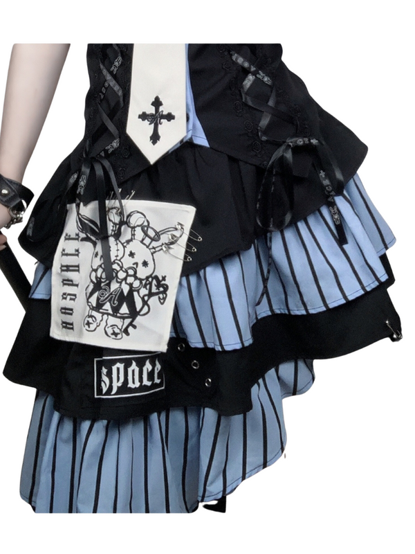 Cord Rabbit Original Off -Shor Stripe Shirt + Assime Man Sliper Association Skirt + Cross Nectage