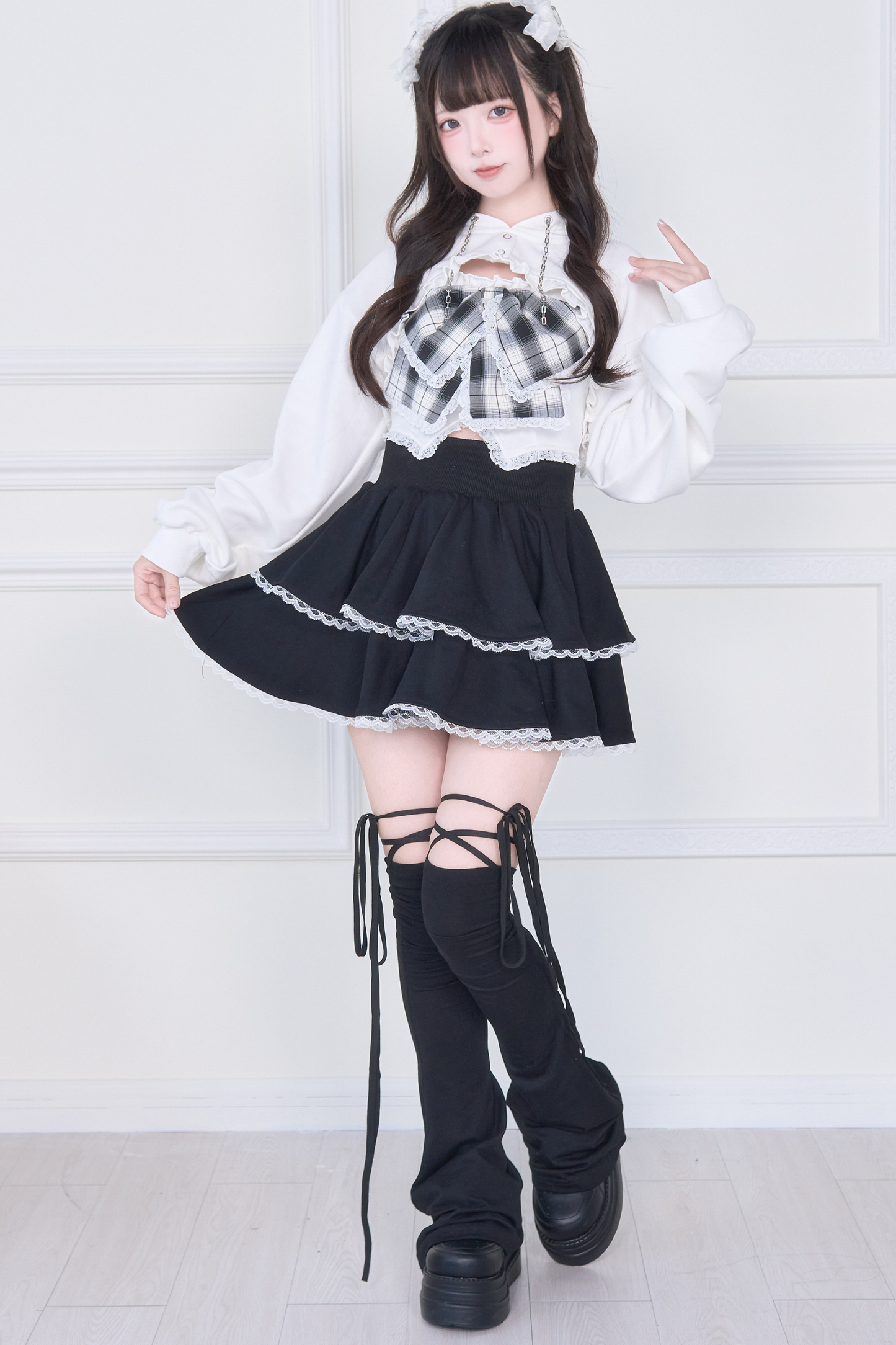 リボンベスト+ショートスウェット