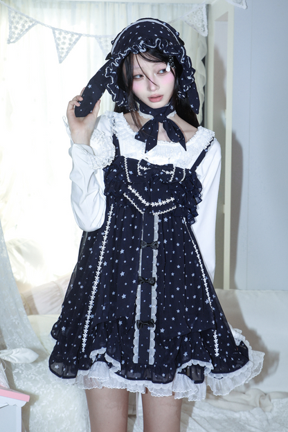 ドットシフォンサンドレス+ラビットハット