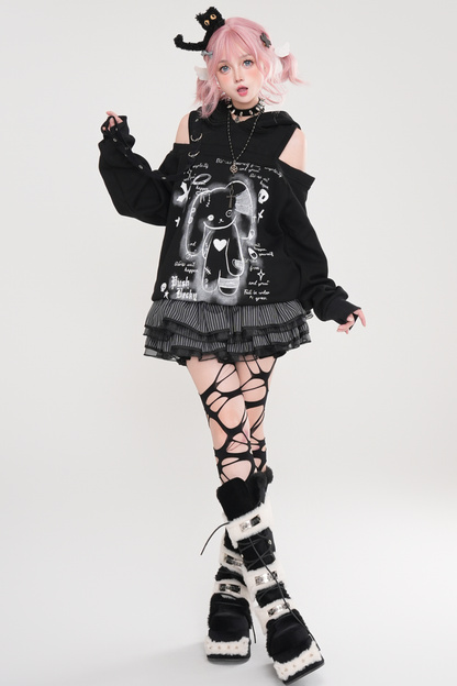 Off-the-shoulder bunny ear jacket