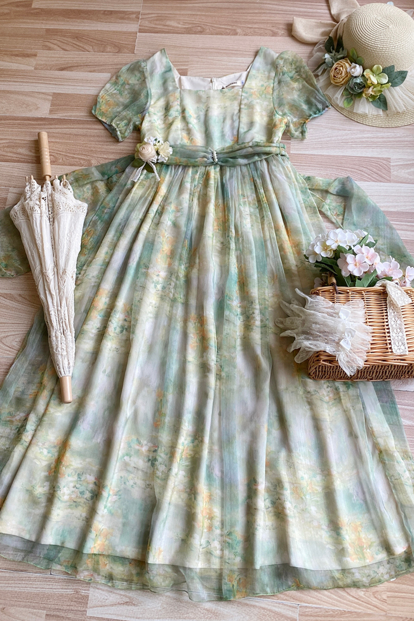 マーブルアートハイウエストマークロリータドレス