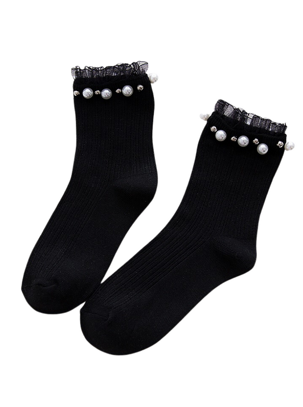 pearl tulle short rib socks