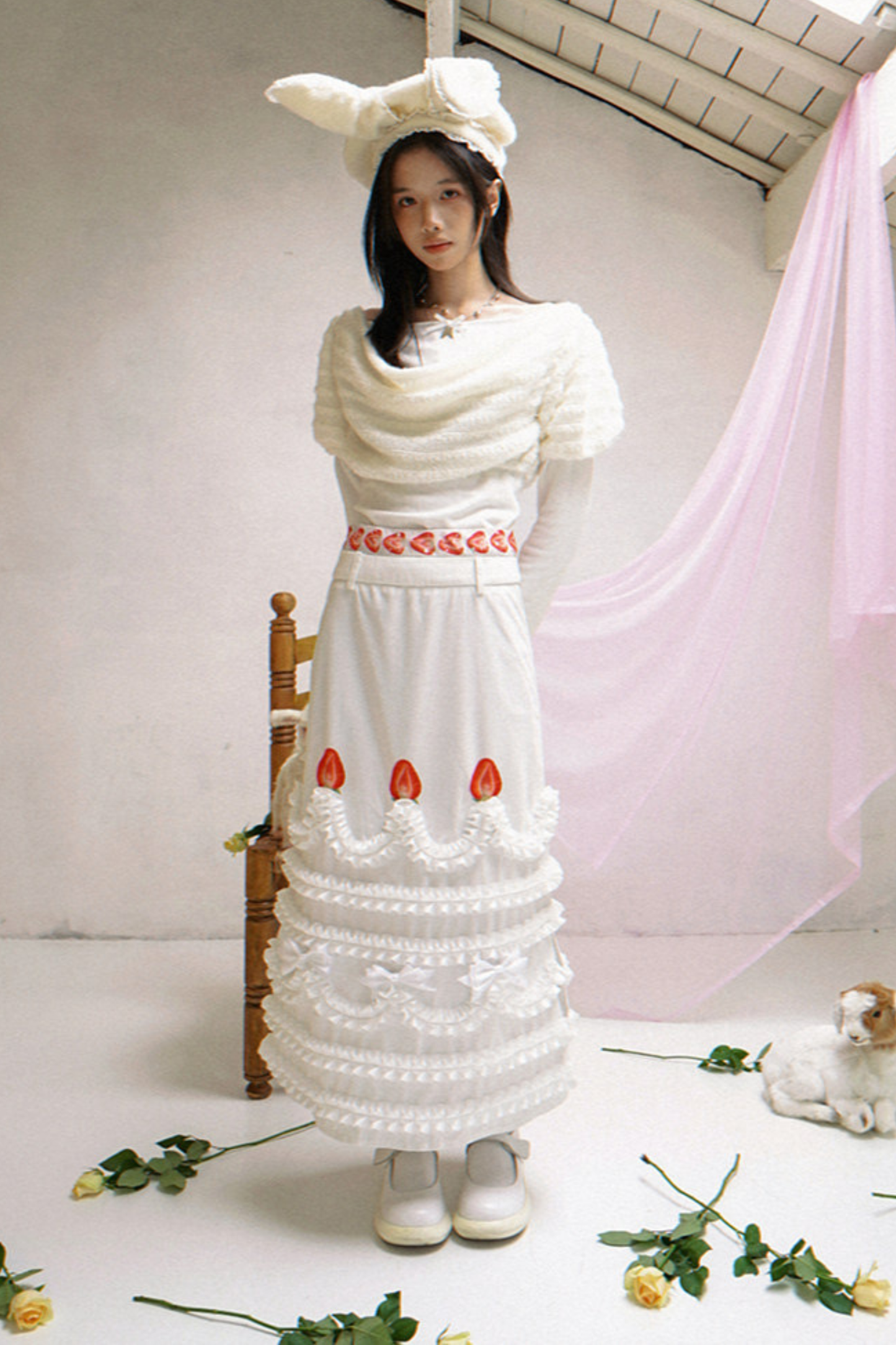 ストロベリーケーキプリントスカート